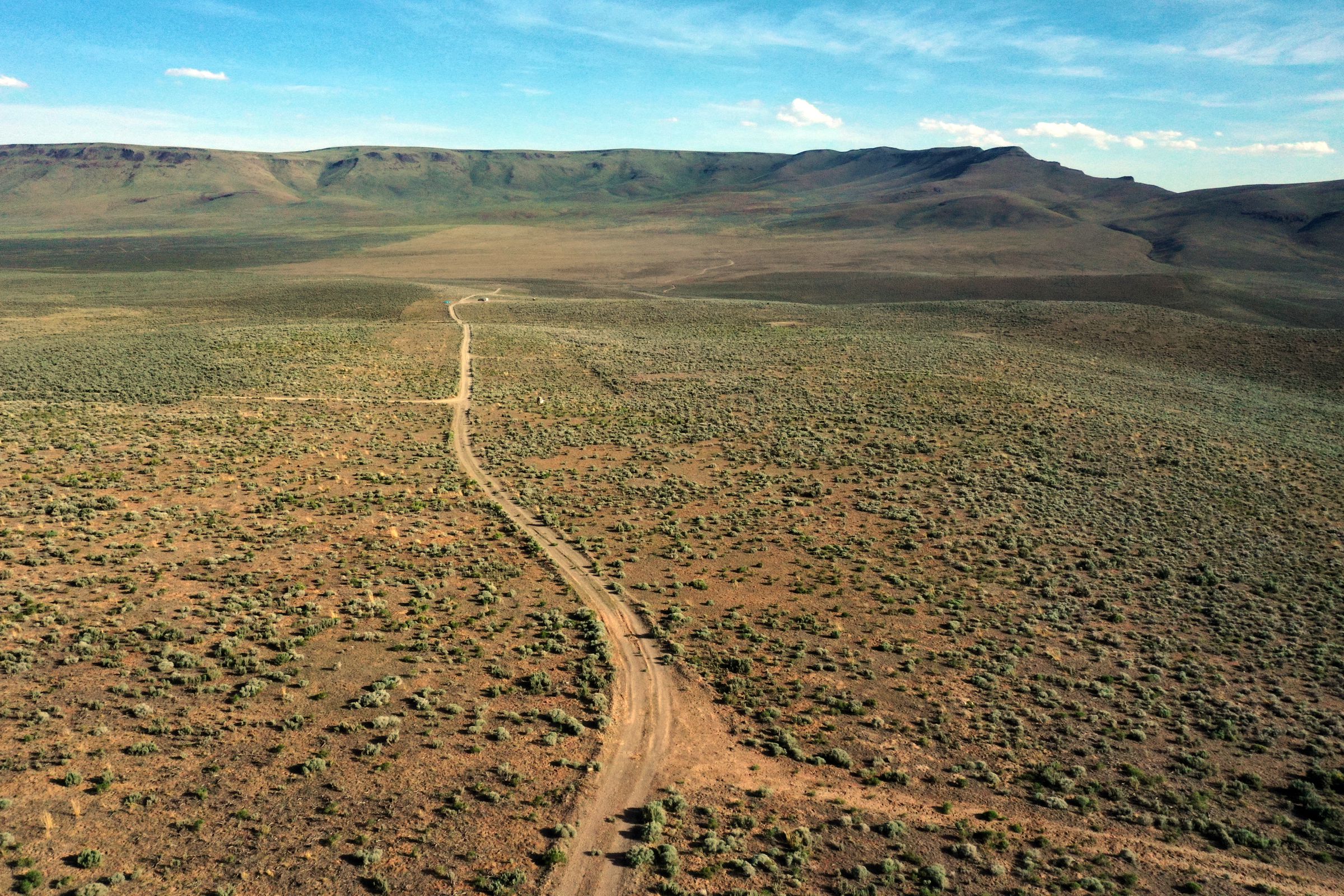 An aerial shot of vast open land at Thacker Pass.