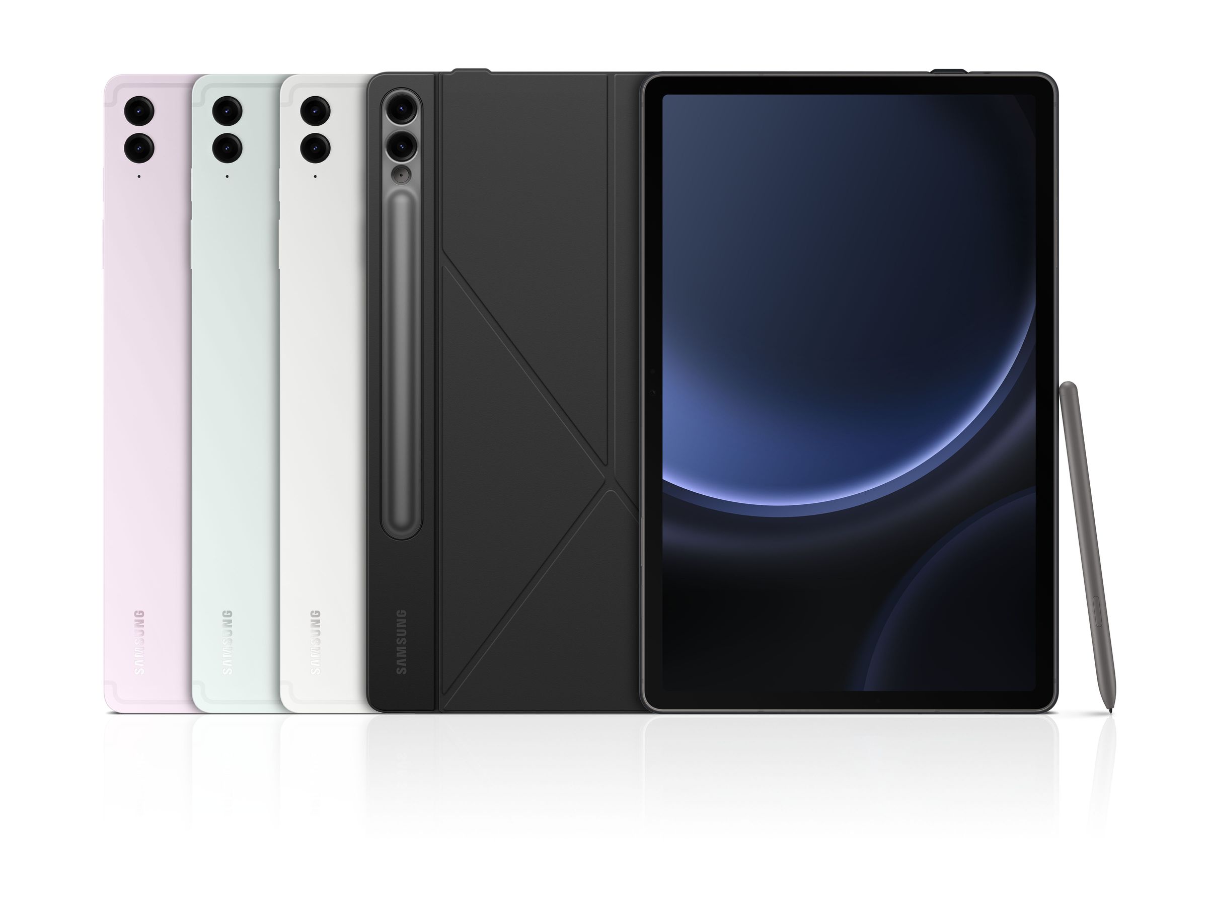 Lavender, mint, silver, and gray Galaxy Tab S9 FE models