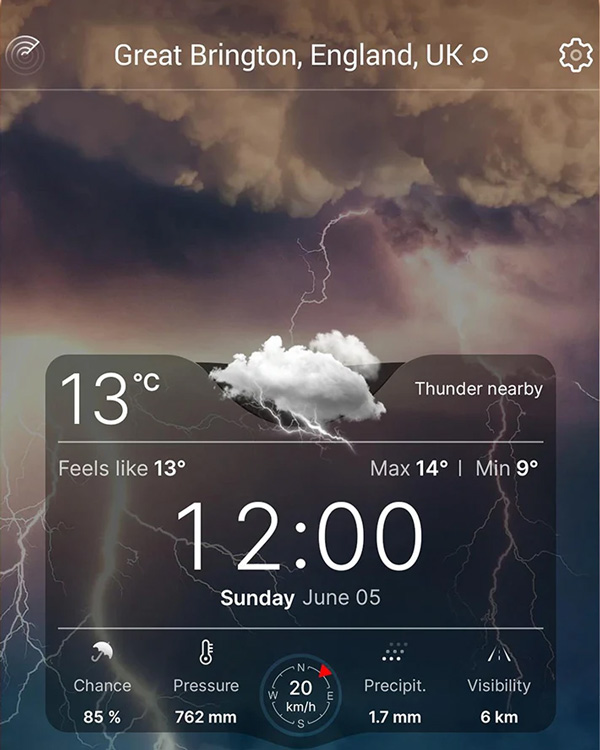 A screenshot of Weather Live - one of the best travel apps