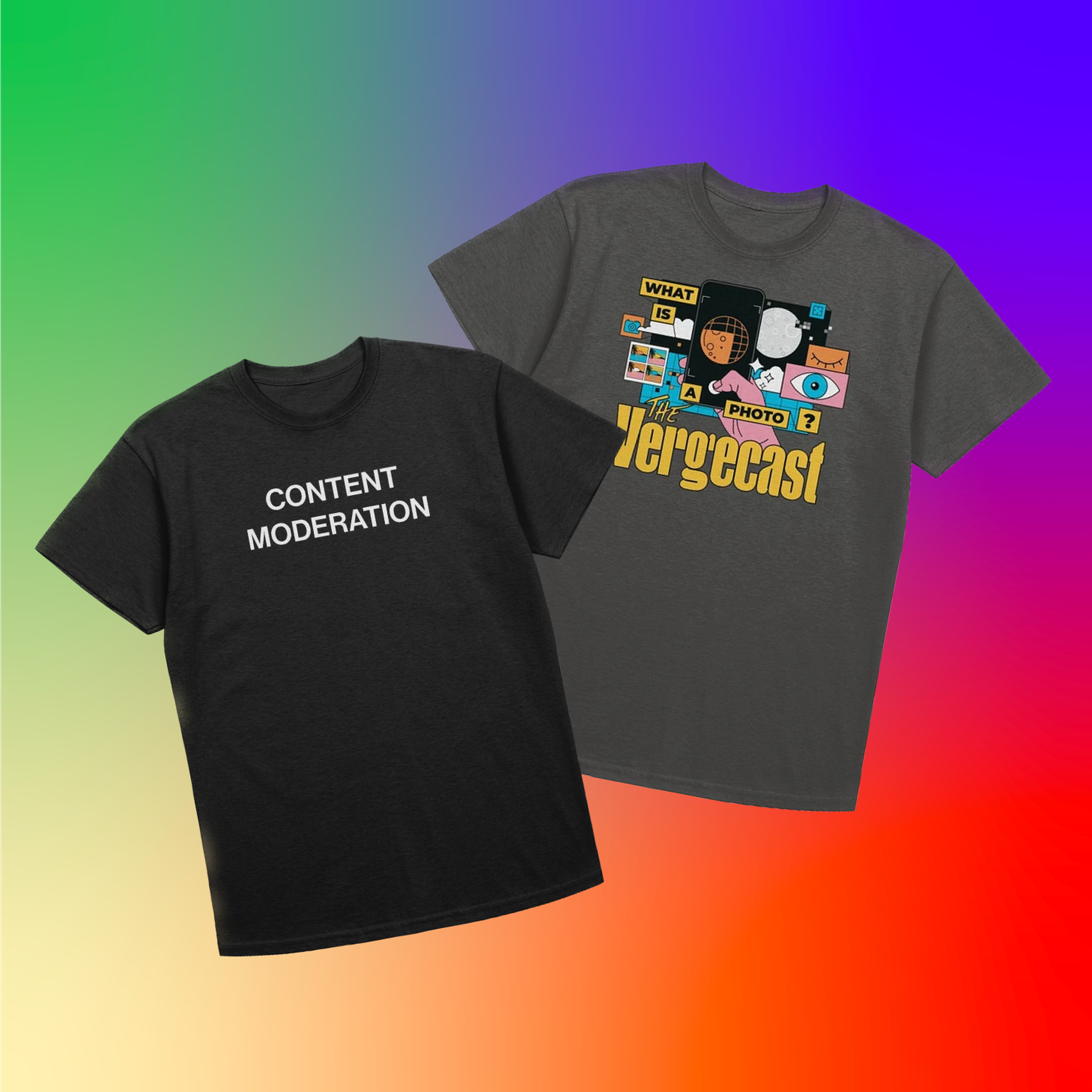 The Verge’s content moderation and what is a photo? shirts