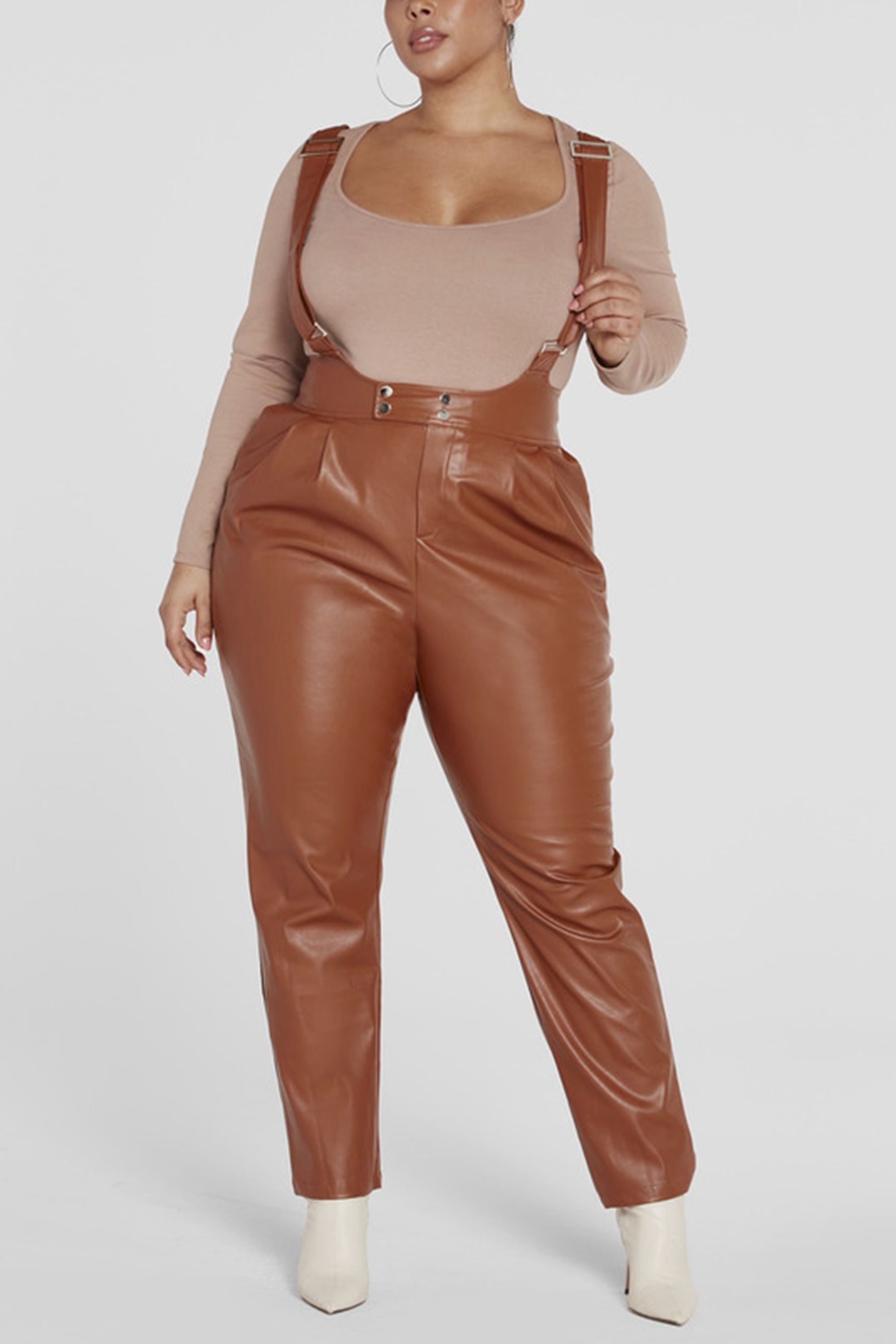 Faux Leather Suspender Pants Faux Leather Suspender Pants