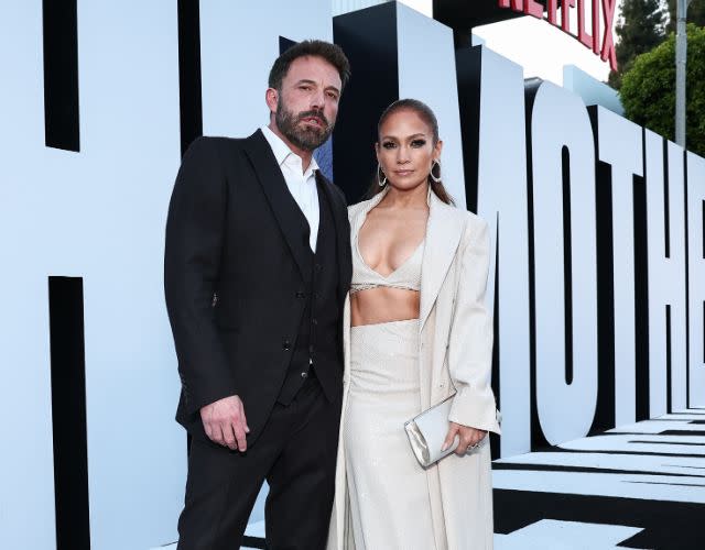 Ben Affleck and Jennifer Lopez at the premiere of “The Mother” held at Regency Village Theatre on May 10, 2023 in Los Angeles, California. (Photo by John Salangsang/Variety via Getty Images)