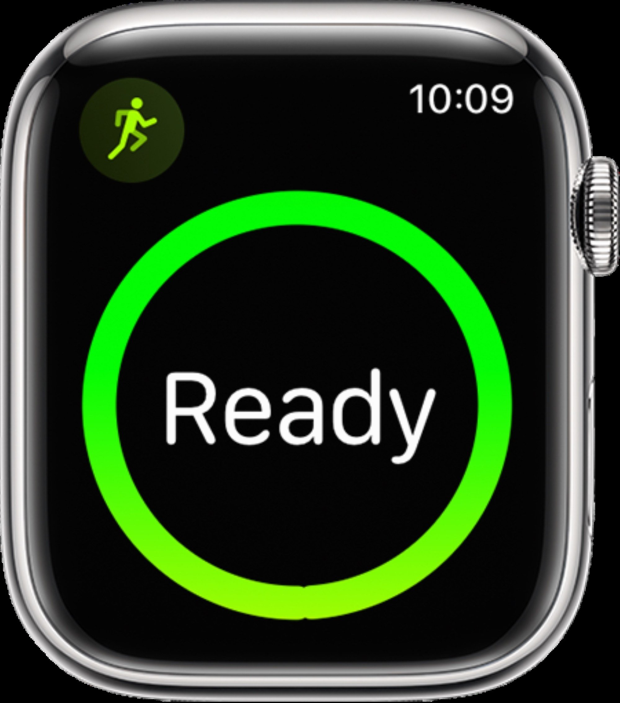 An Apple Watch screen showing the “green man” icon in the top left corner – a reminder to get moving. Photo: Apple