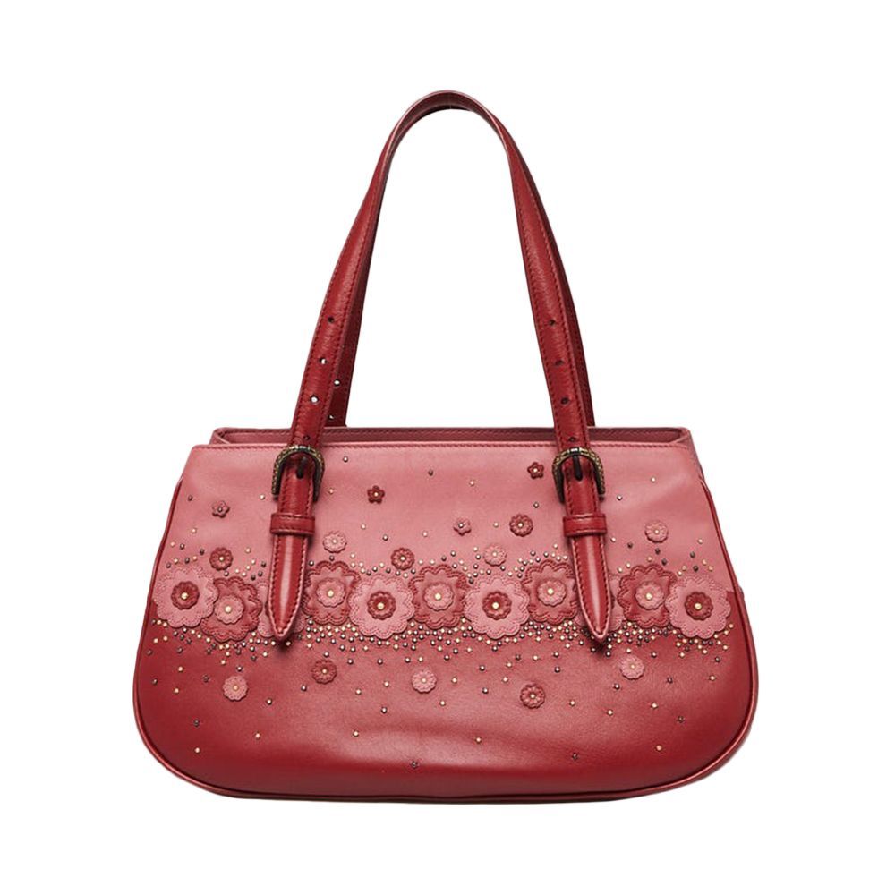 Red/Pink Leather Studded Floral Applique Bag