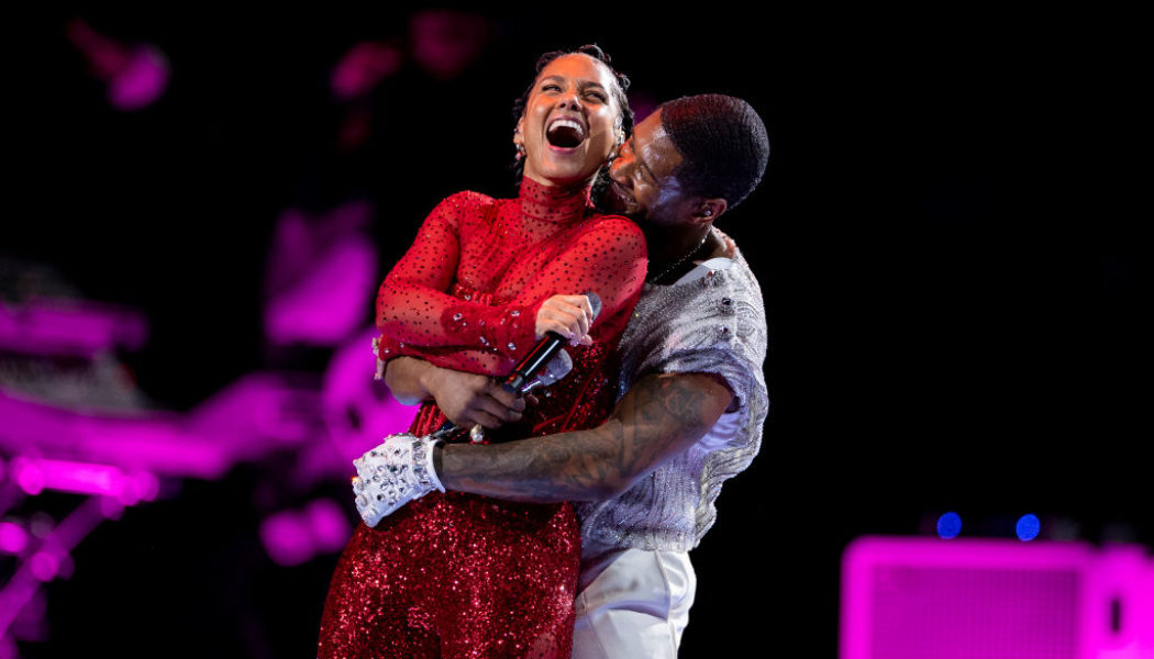 Usher & Alicia Key's Halftime Hug Is Not Bothering Swizz Beatz