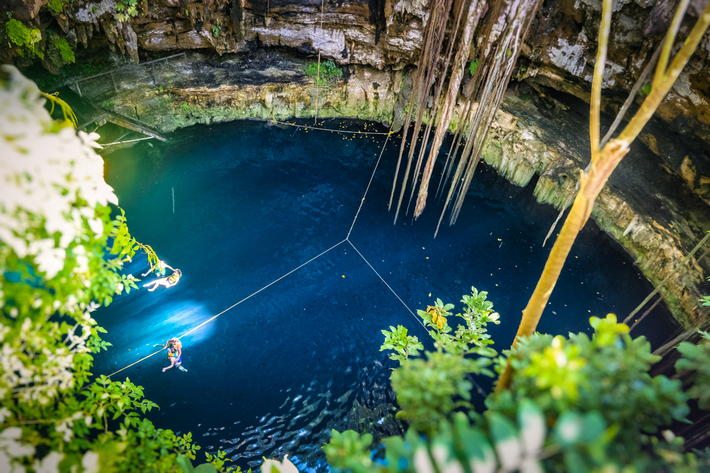 Looking into Cenote Oxmán from above