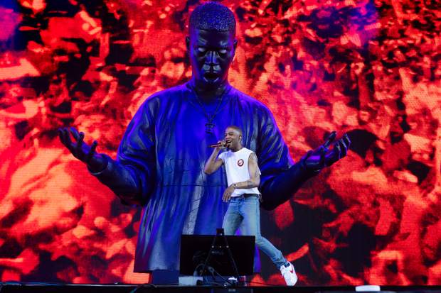 Kid Cudi performs in the Sahara tent during the Coachella...