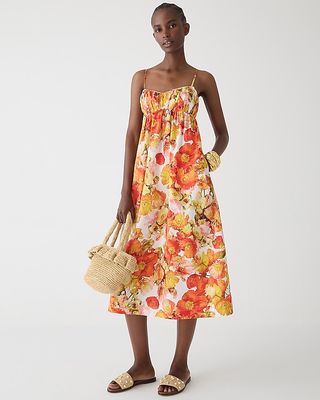 Empire-Waist Midi Dress in Floral Cotton Poplin