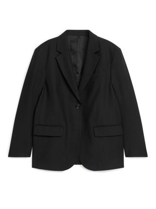 Oversized Wool Blend Twill Blazer