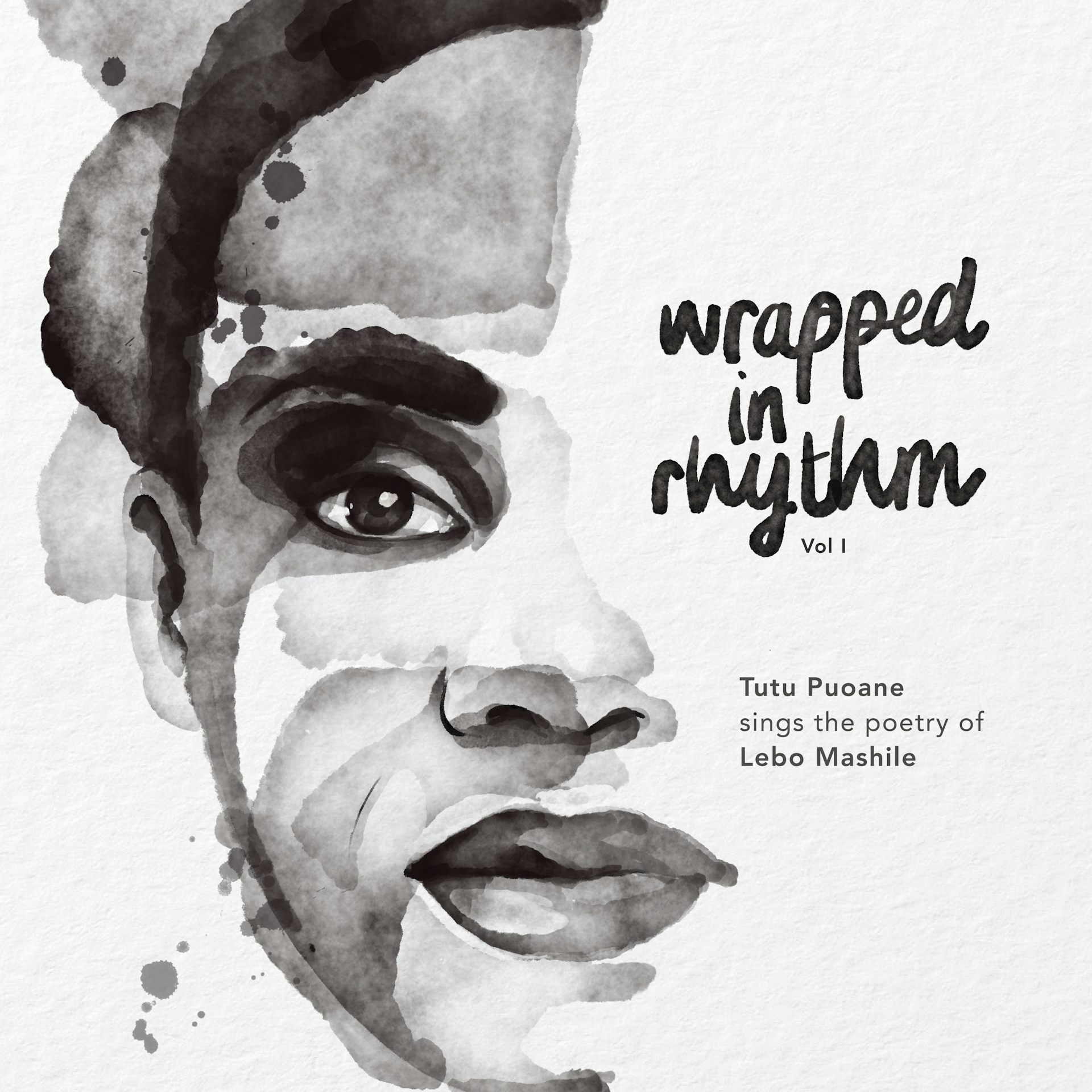 An album cover with a black and white watercolour portrait of an African woman.