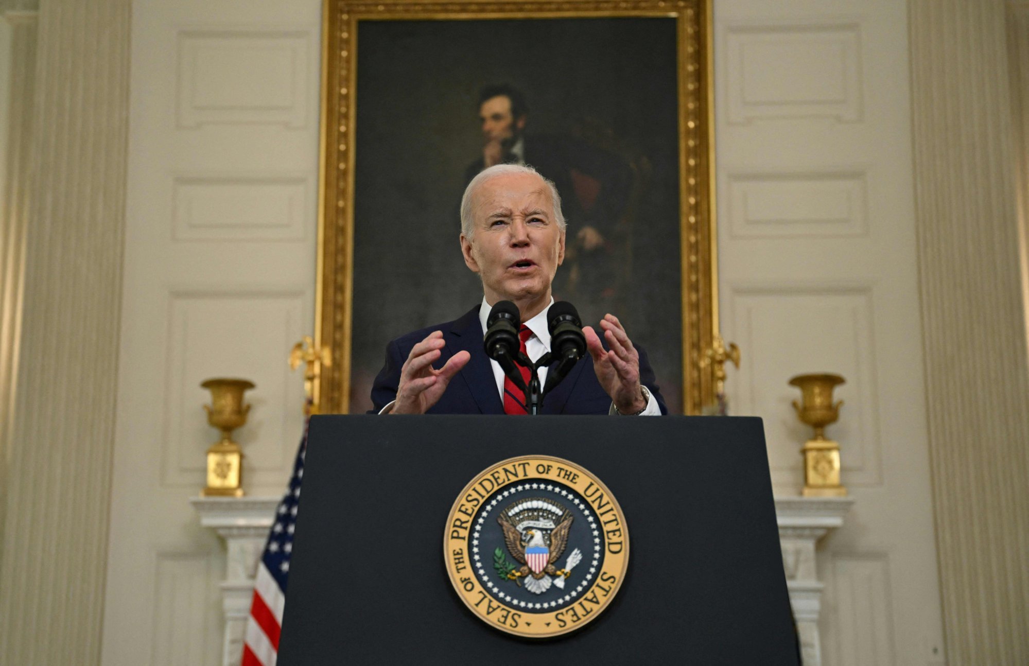 United States President Joe Biden speaks after signing into law a US$95 billion foreign aid package and a measure to ban TikTok in the US at the White House in Washington on April 24, 2024. Photo: Agence France-Presse