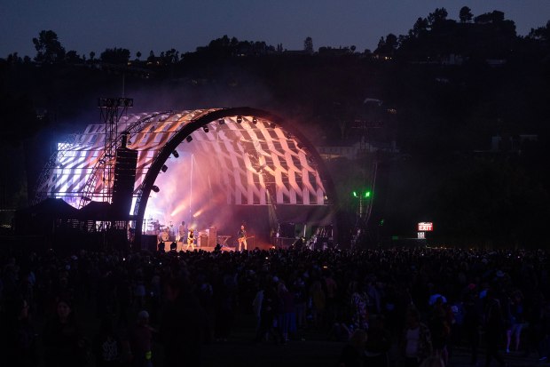 The band Placebo performs on the Lost Boys stage during...