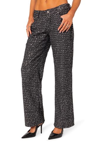 Nyah Sequin Low Rise Wide Leg Jeans