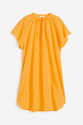 Cotton Tunic Short-Sleeve Dress in Yellow