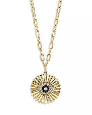 Bloomingdale's, Blue Sapphire & Diamond Evil Eye Pendant Necklace in 14K Yellow Gold