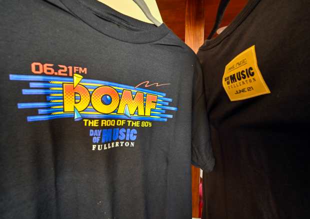 1980s KROQ-style t-shirts at Day of Music in Fullerton, CA,...