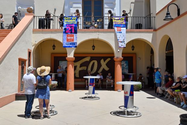 School of Rock performs at the Fox Theater courtyard during...