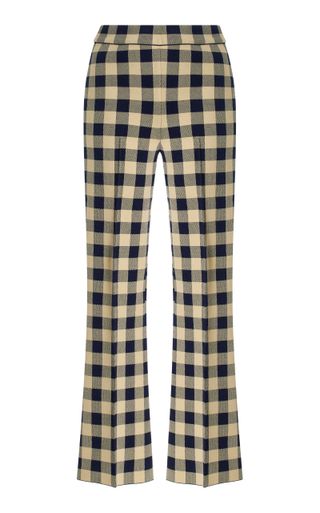 Kick Gingham Stretch-Cotton Knit Cropped Flared Pants