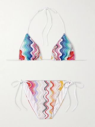 Mare Metallic Striped Crochet-Knit Triangle Bikini