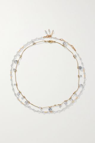 Set of Two Rose and Yellow Gold-Tone, Bead and Crystal Necklaces