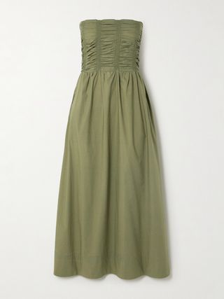 Dominquez Smocked Strapless Organic Cotton-Poplin Midi Dress
