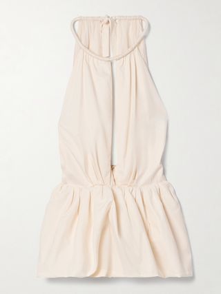 Vision Carrier Cutout Ruched Cotton-Blend Poplin Peplum Top