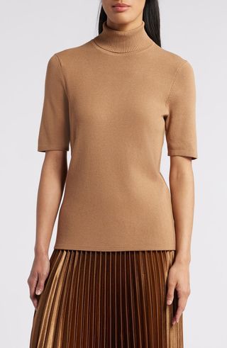 Turtleneck Short Sleeve Rib Sweater