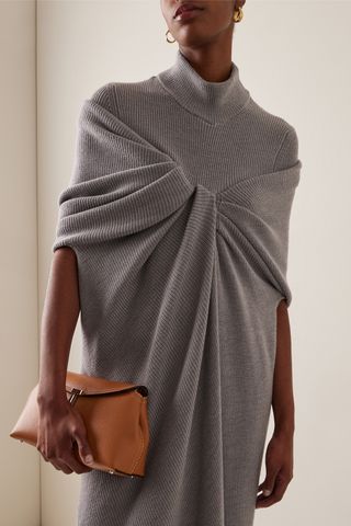 Brandon Maxwell The Holden Draped Wool Turtleneck Midi Dress