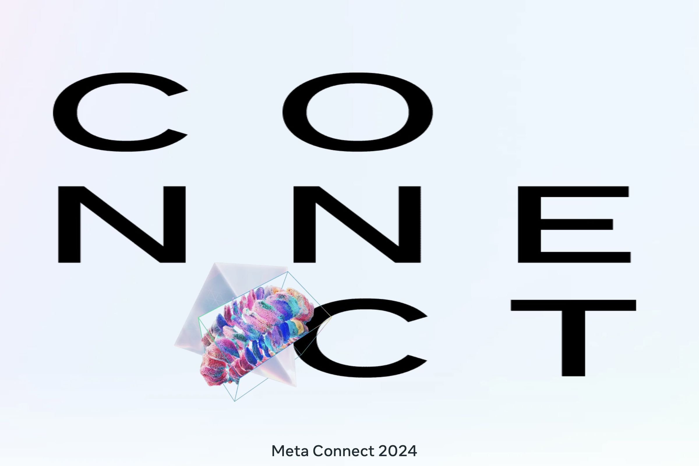 the letters of the word “connect” spelled out on three lines, and a floating diamond with colorful shapes around it