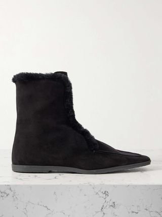 Shearling-Trimmed Suede Ankle Boots