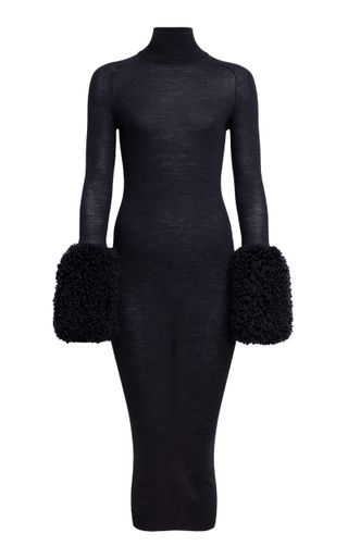 Shearling-Trimmed Wool-Jersey Midi Dress