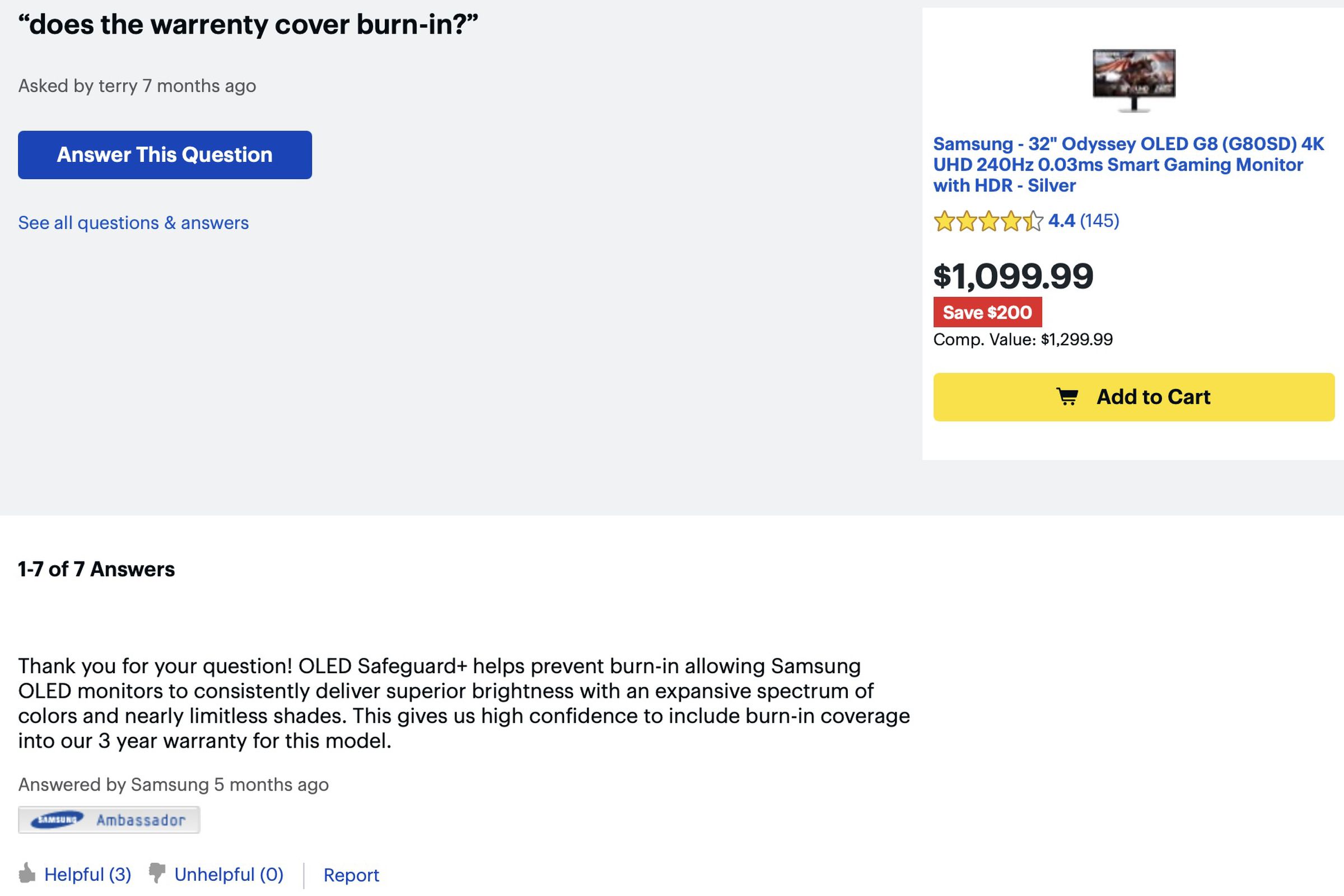 question “does the warranty cover burn-in” answered by a samsung ambassador.