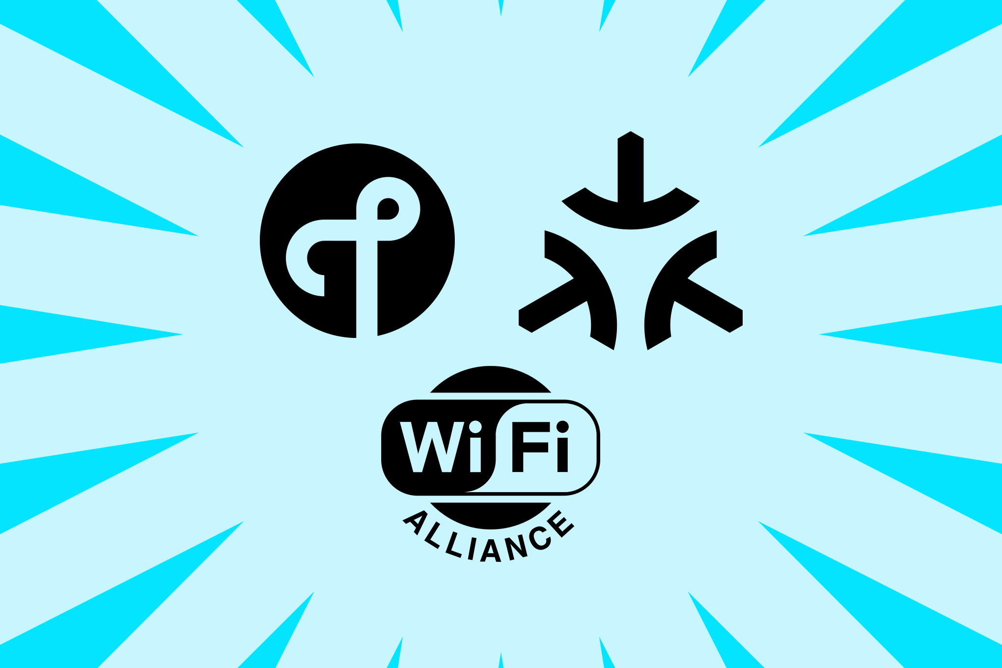 Vector illustration of the Matter, Thread Group, and Wi-Fi Alliance logos.