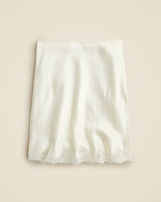 Gwen Lace-Trim Slip Skirt in Textured Satin