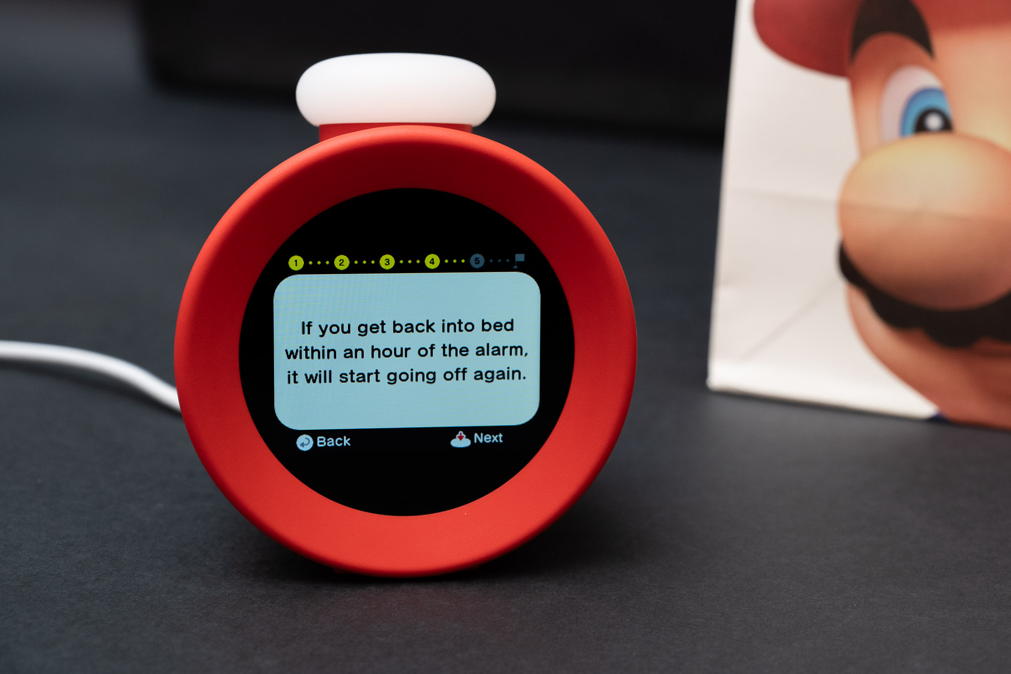 A photo of Nintendo’s Alarmo alarm clock.