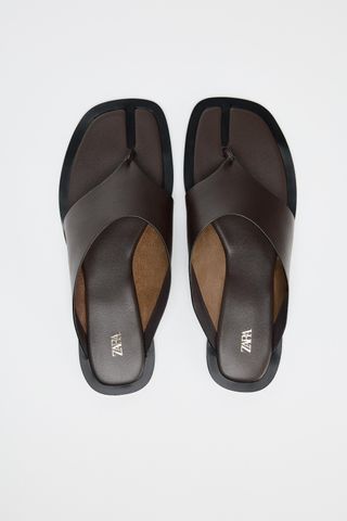 Flat Leather Slider Sandals