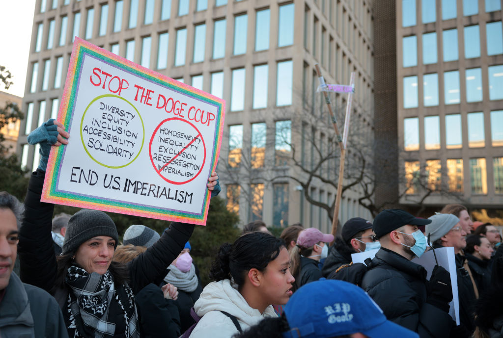 Protesters Rally Against Elon Musk Outside OPM Office