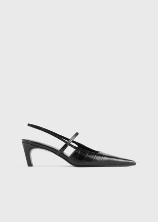 Sharp Croco-Embossed Slingbacks Black