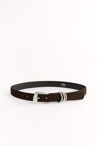 Split Leather Belt With Rectangular Buckle