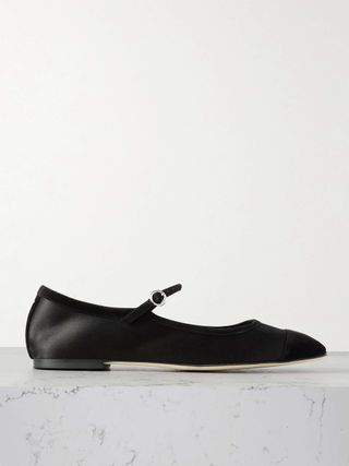 Uma Suede-Trimmed Satin Mary Jane Ballet Flats