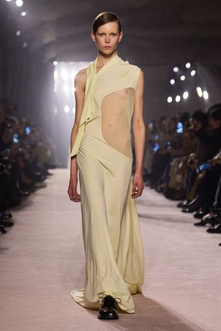 Model walking Victoria Beckham runway during Paris Fashion Week.