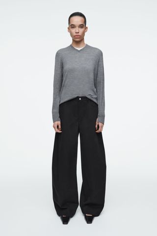 Deconstructed Cotton Barrel-Leg Pants