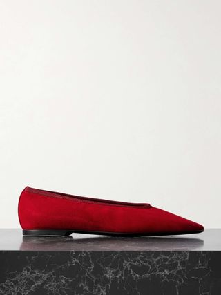 The Minimalist Grosgrain-Trimmed Suede Ballet Flats