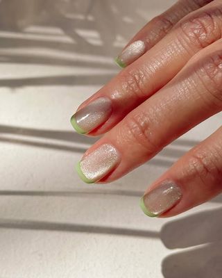 Magnetic matcha nails.