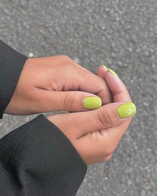 Pistachio green nails.