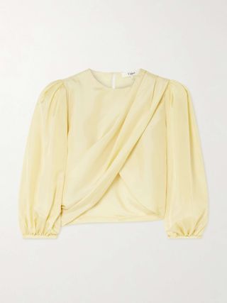 Draped Wrap-Effect Cropped Silk-Satin Blouse