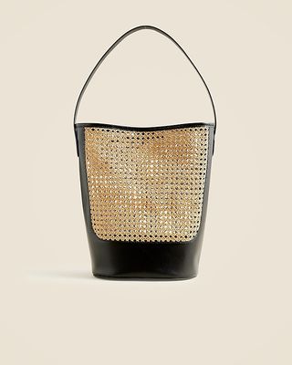 Berkeley Bucket Bag in Faux Raffia and Leather