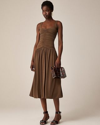 Ruched Drop-Waist Bubble Dress in Matte Jersey