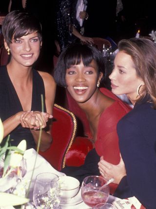Linda Evangelista, Naomi Campbell, and Christy Turlington attend Night of 100 Stars Gala on October 29, 1989