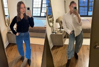 Nikki wears two pairs of jeans from We the Free.